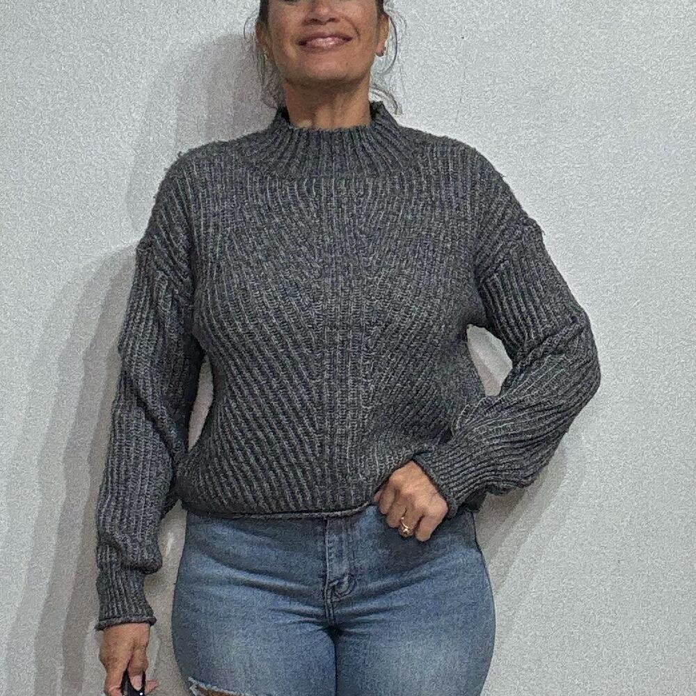 So Charcoal Heather Mock Neck Pullover Sweater Sz L NWT